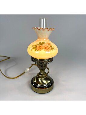 Vintage Hurricane Lamp 12" Rose Pattern Boudoir Lamp Working